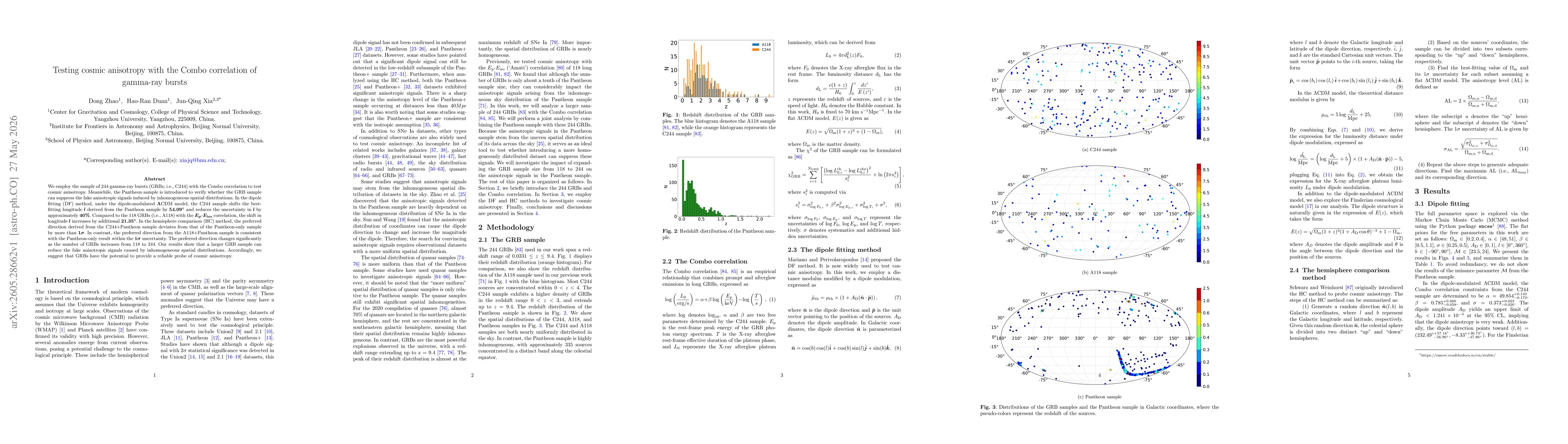 Thumbnail for Testing cosmic anisotropy with the Combo correlation of gamma-ray bursts