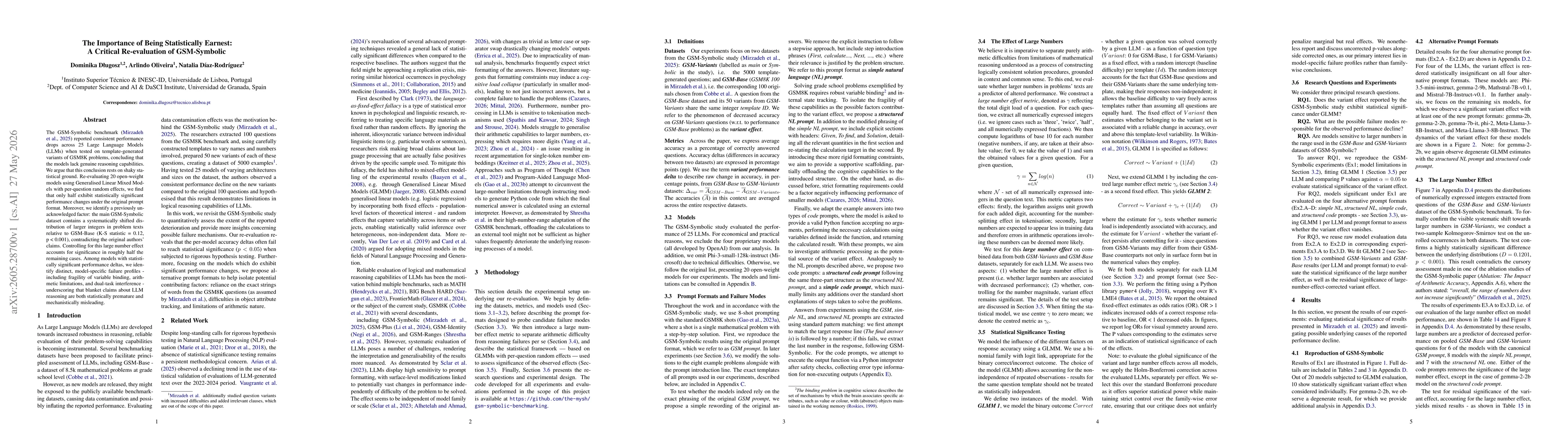 Thumbnail for The Importance of Being Statistically Earnest: A Critical Re-evaluation of GSM-Symbolic