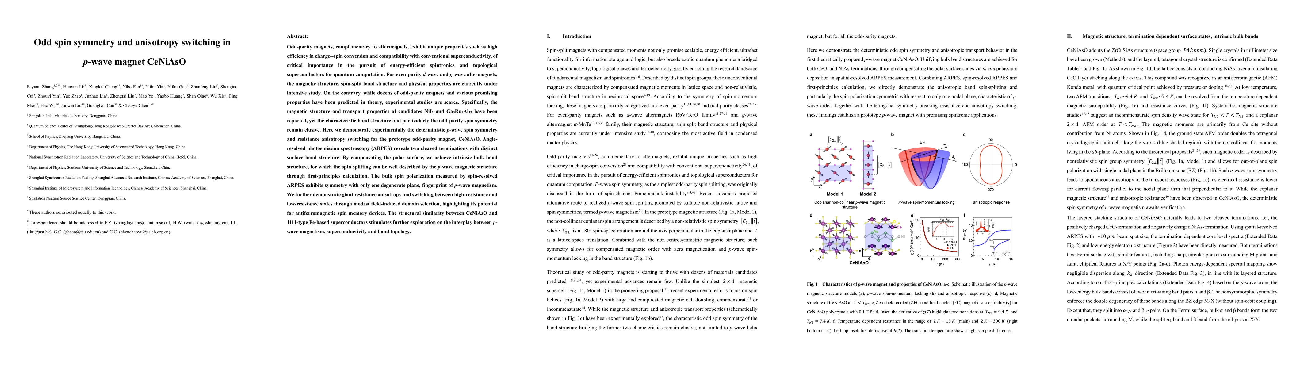 Thumbnail for Odd spin symmetry and anisotropy switching in p-wave magnet CeNiAsO