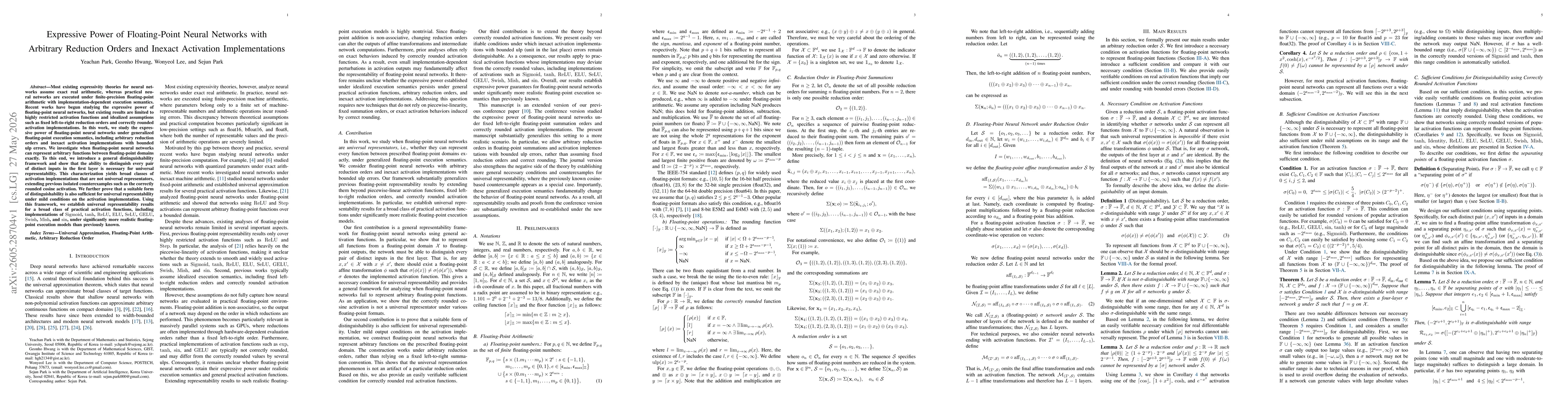 Thumbnail for Expressive Power of Floating-Point Neural Networks with Arbitrary Reduction Orders and Inexact Activation Implementations