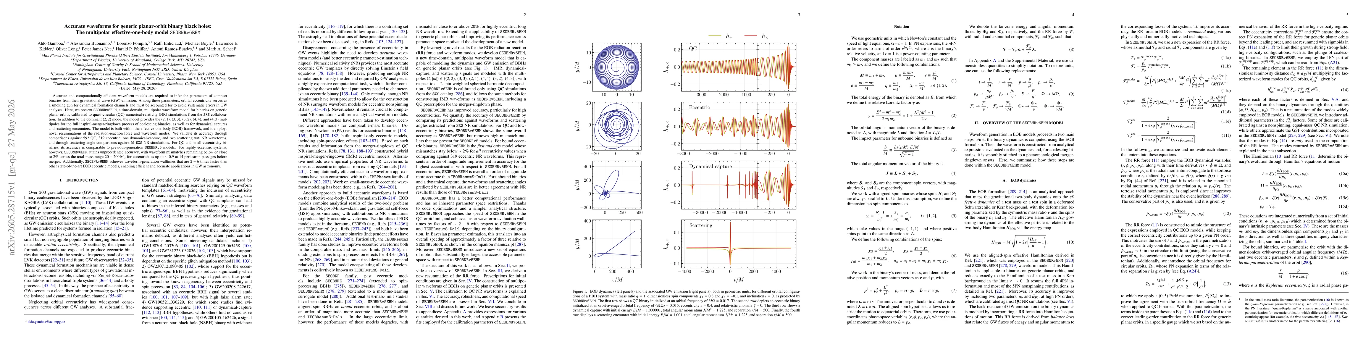 Thumbnail for Accurate waveforms for generic planar-orbit binary black holes: The multipolar effective-one-body model SEOBNRv6EHM