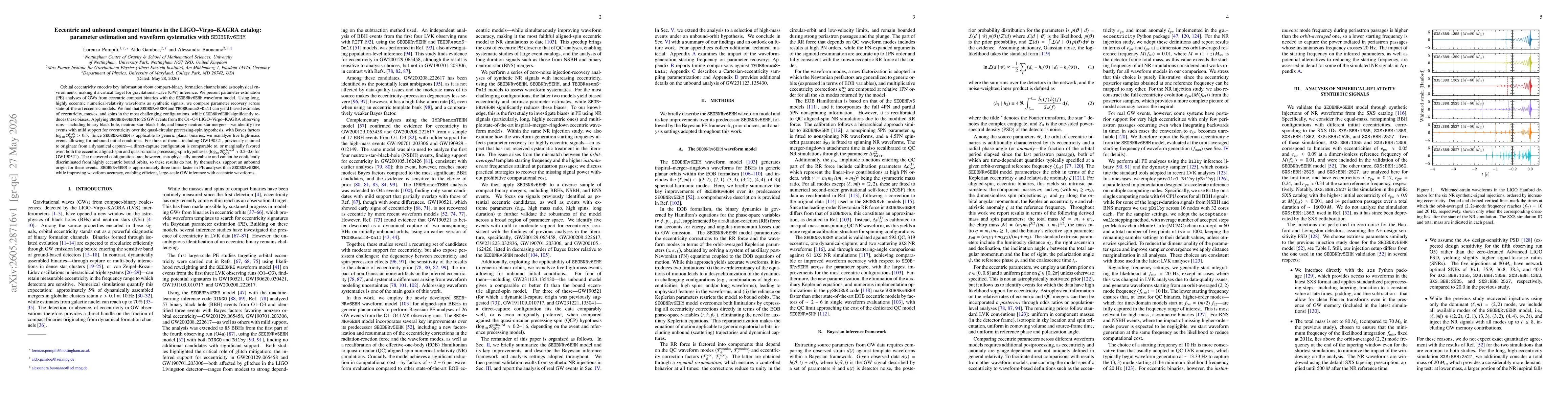 Thumbnail for Eccentric and unbound compact binaries in the LIGO-Virgo-KAGRA catalog: parameter estimation and waveform systematics with SEOBNRv6EHM