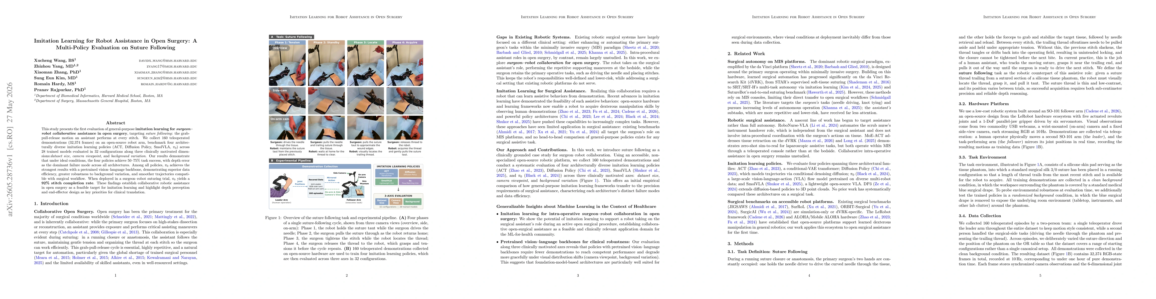 Thumbnail for Imitation Learning for Robot Assistance in Open Surgery: A Multi-Policy Evaluation on Suture Following