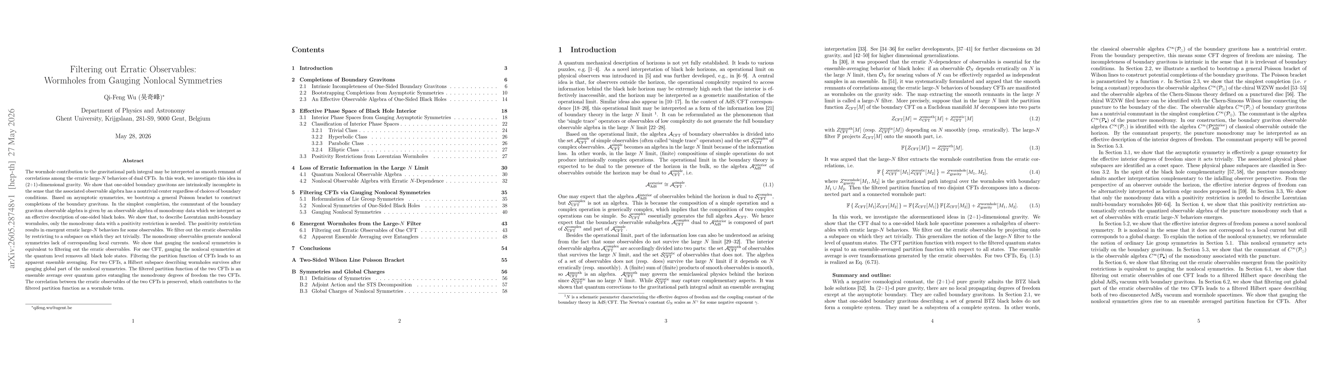 Thumbnail for Filtering out Erratic Observables: Wormholes from Gauging Nonlocal Symmetries