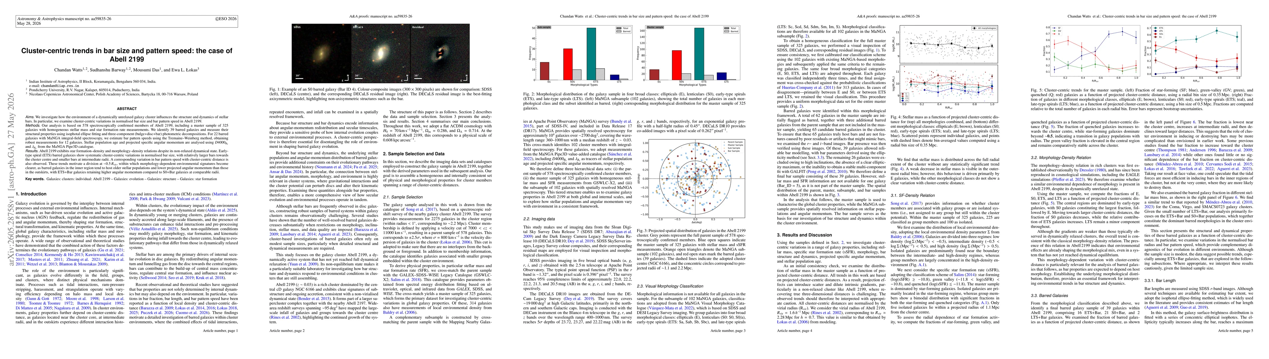 Thumbnail for Cluster-centric trends in bar size and pattern speed: the case of Abell 2199