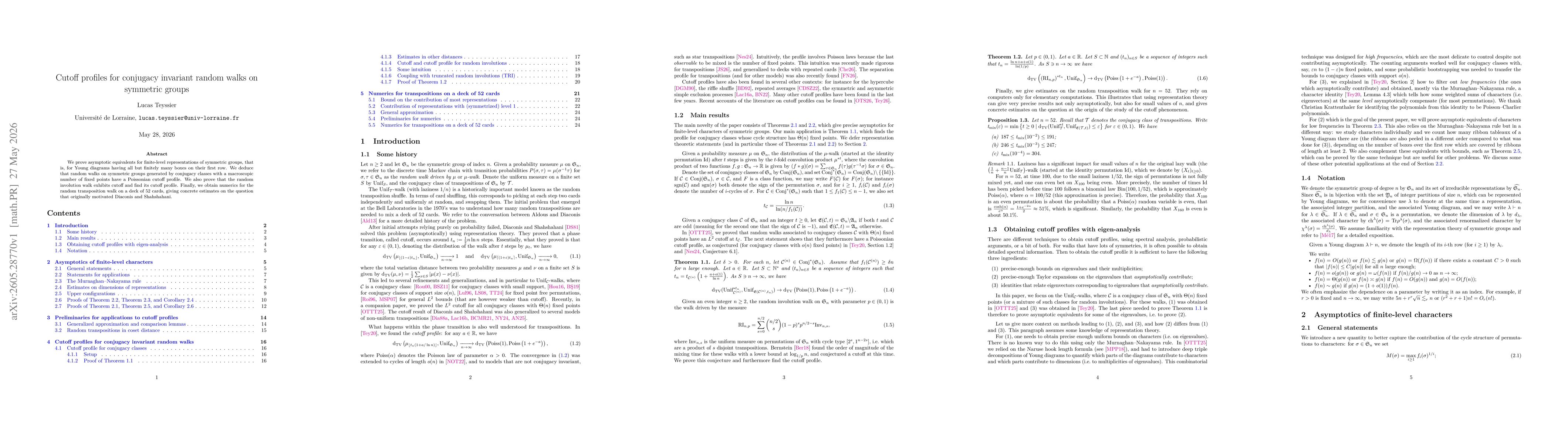 Thumbnail for Cutoff profiles for conjugacy invariant random walks on symmetric groups