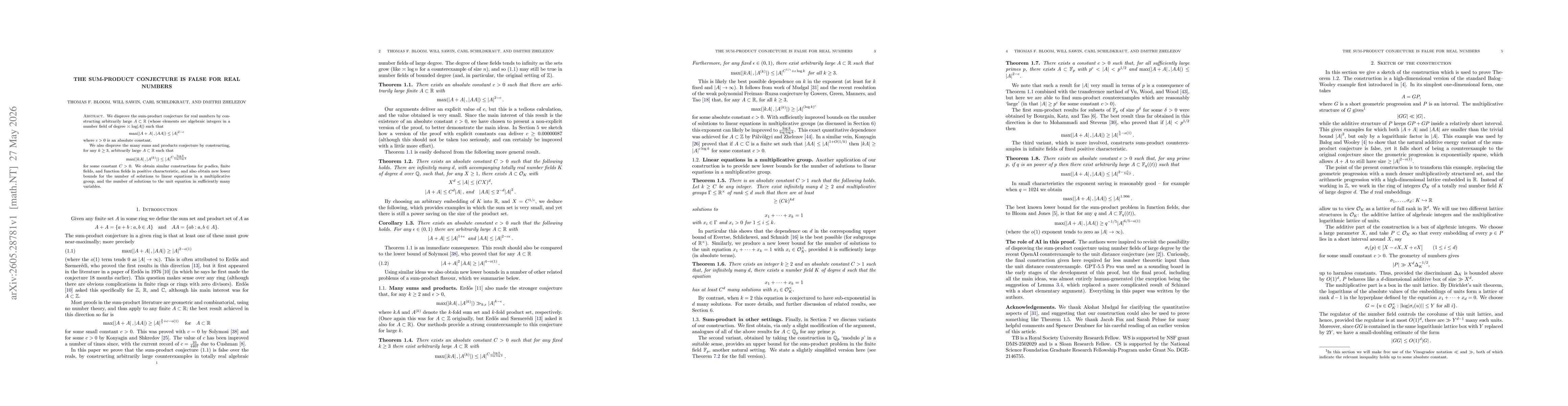 Thumbnail for The sum-product conjecture is false for real numbers