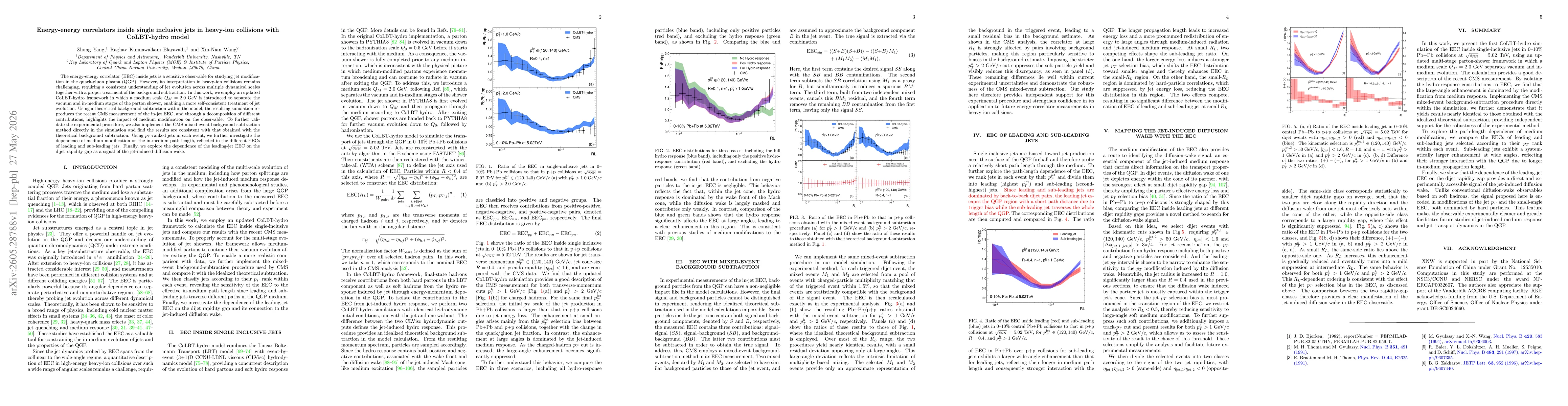 Thumbnail for Energy-energy correlators inside single inclusive jets in heavy-ion collisions with CoLBT-hydro model