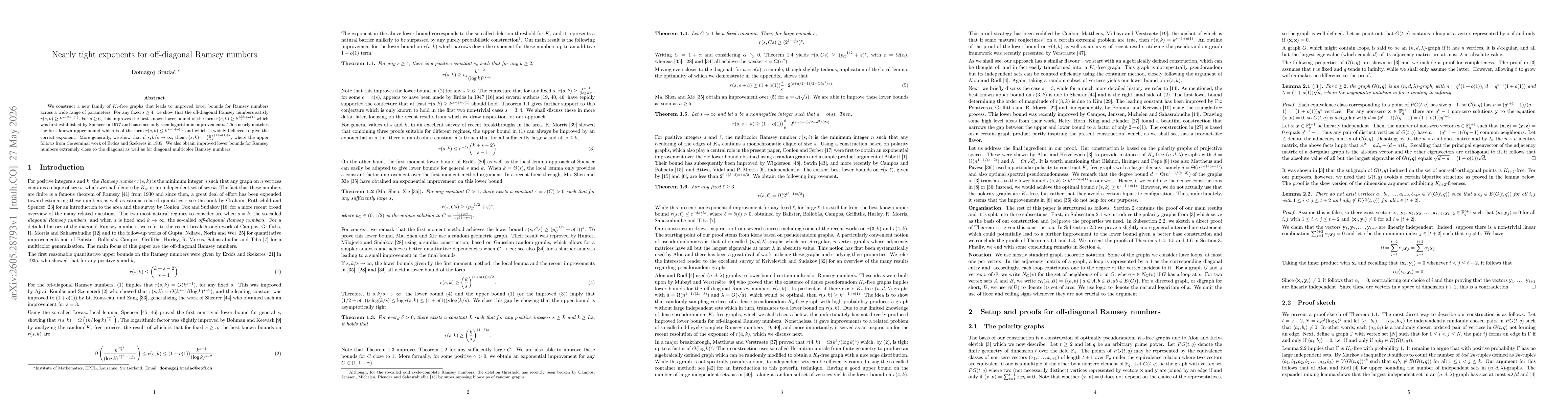 Thumbnail for Nearly tight exponents for off-diagonal Ramsey numbers