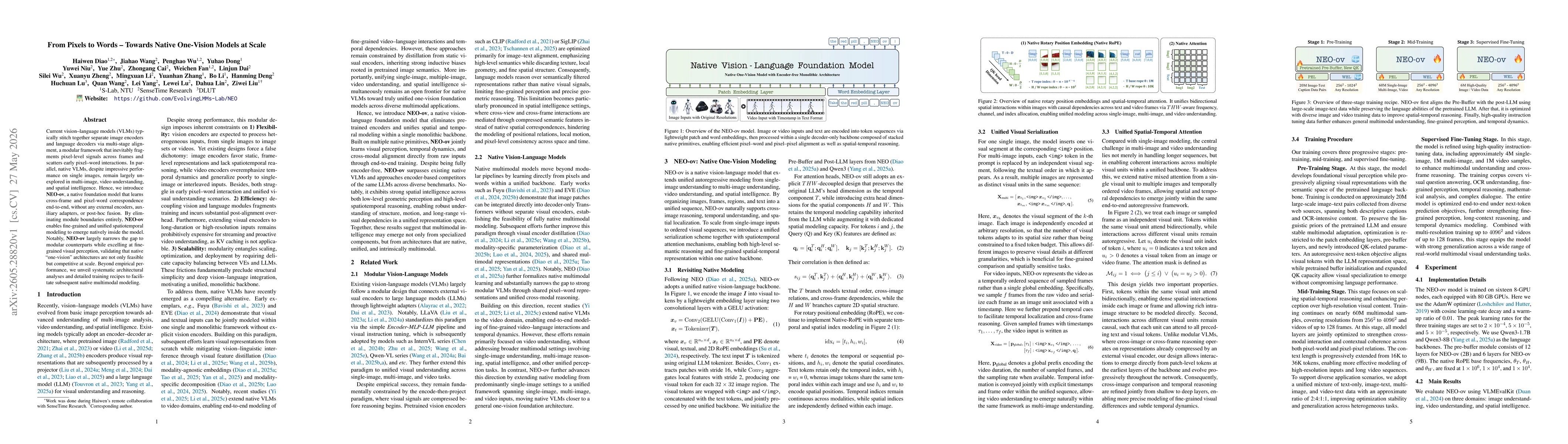 Thumbnail for From Pixels to Words -- Towards Native One-Vision Models at Scale