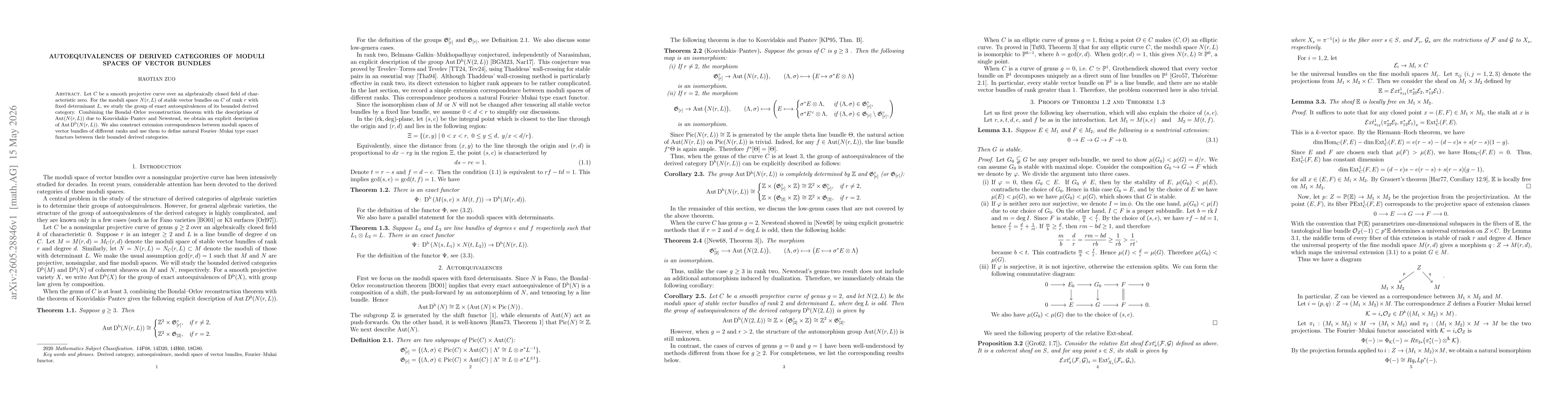 Thumbnail for Autoequivalences of Derived Categories of Moduli Spaces of Vector Bundles