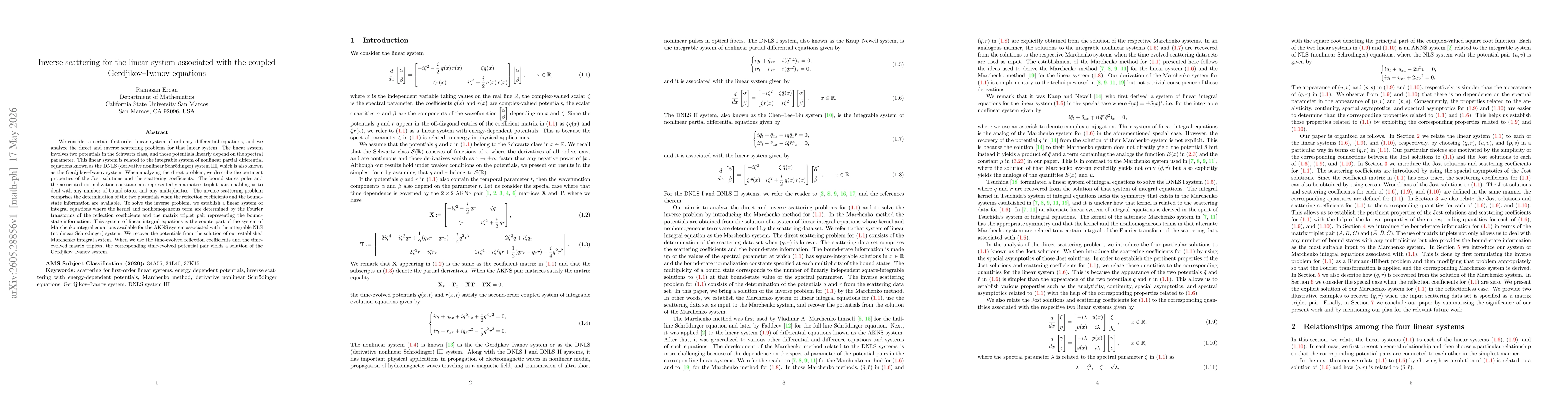 Thumbnail for Inverse scattering for the linear system associated with the coupled Gerdjikov--Ivanov equations