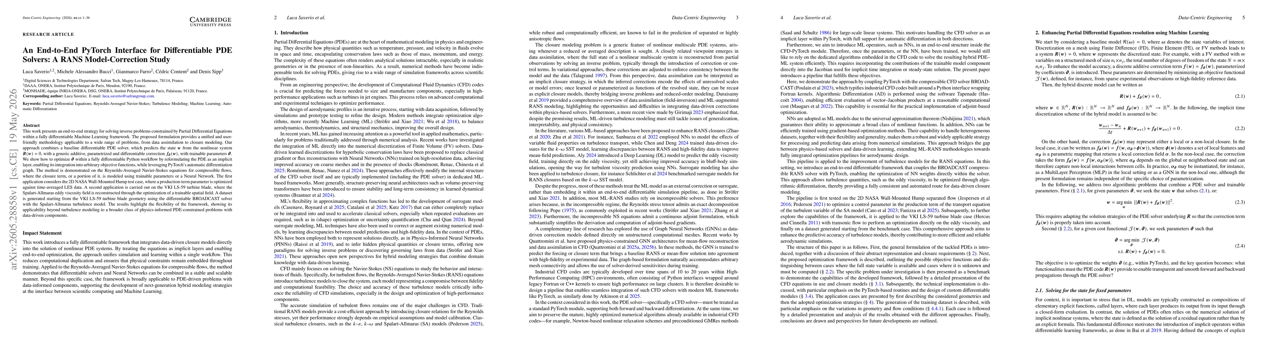 Thumbnail for An End-to-End PyTorch Interface for Differentiable PDE Solvers: A RANS Model-Correction Study