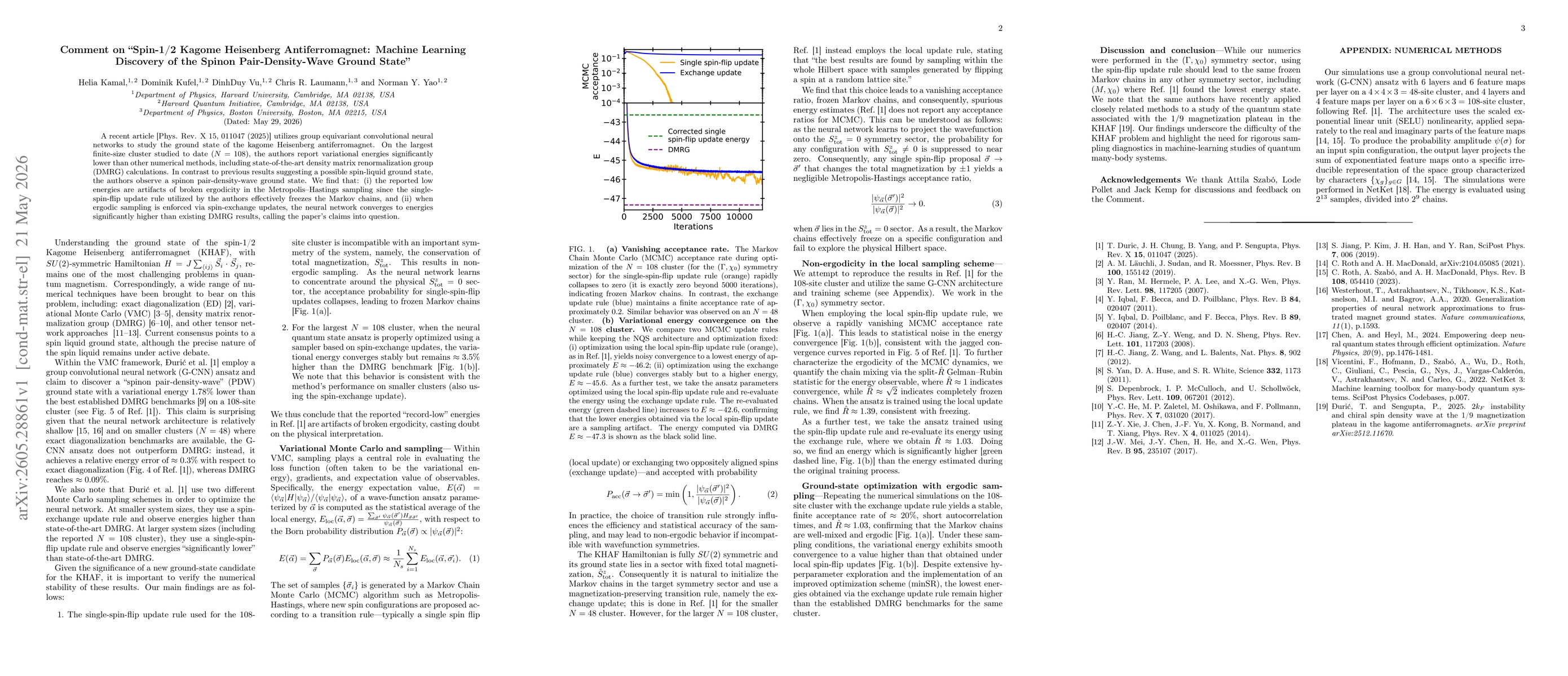 Thumbnail for Comment on "Spin-1/2 Kagome Heisenberg Antiferromagnet: Machine Learning Discovery of the Spinon Pair-Density-Wave Ground State"