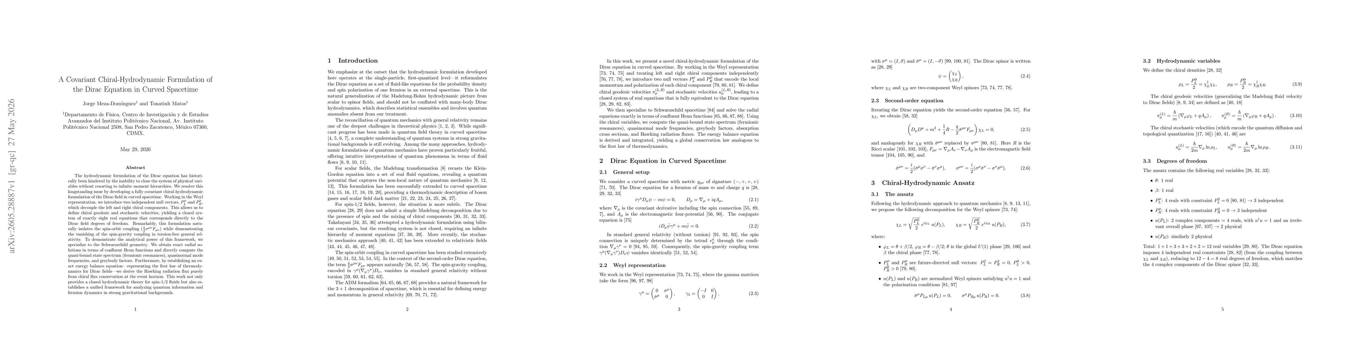 Thumbnail for A Covariant Chiral-Hydrodynamic Formulation of the Dirac Equation in Curved Spacetime