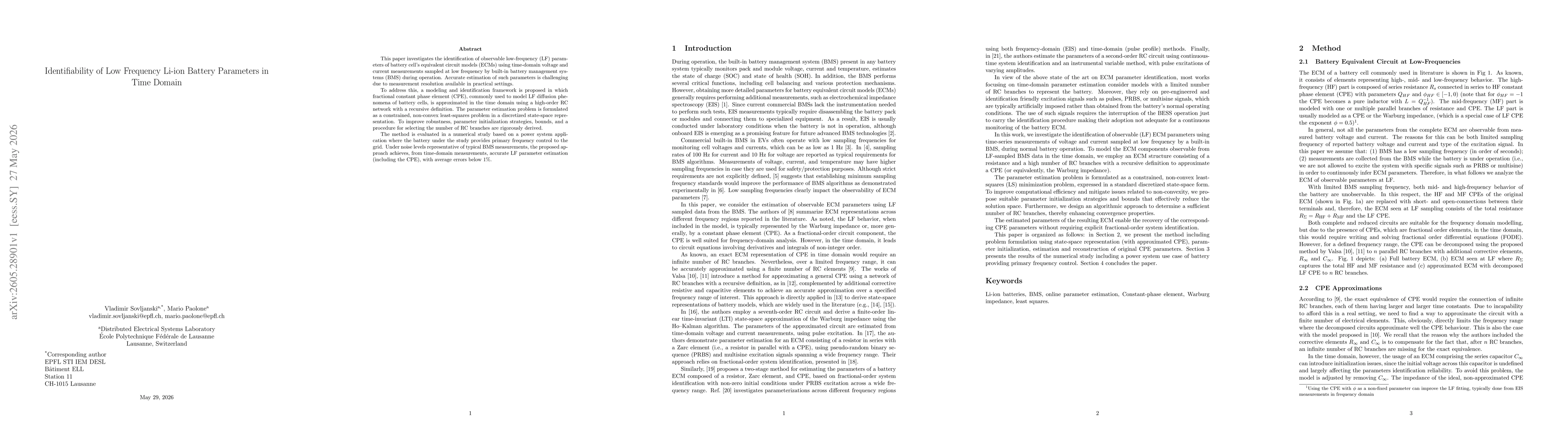 Thumbnail for Identifiability of Low Frequency Li-ion Battery Parameters in Time Domain