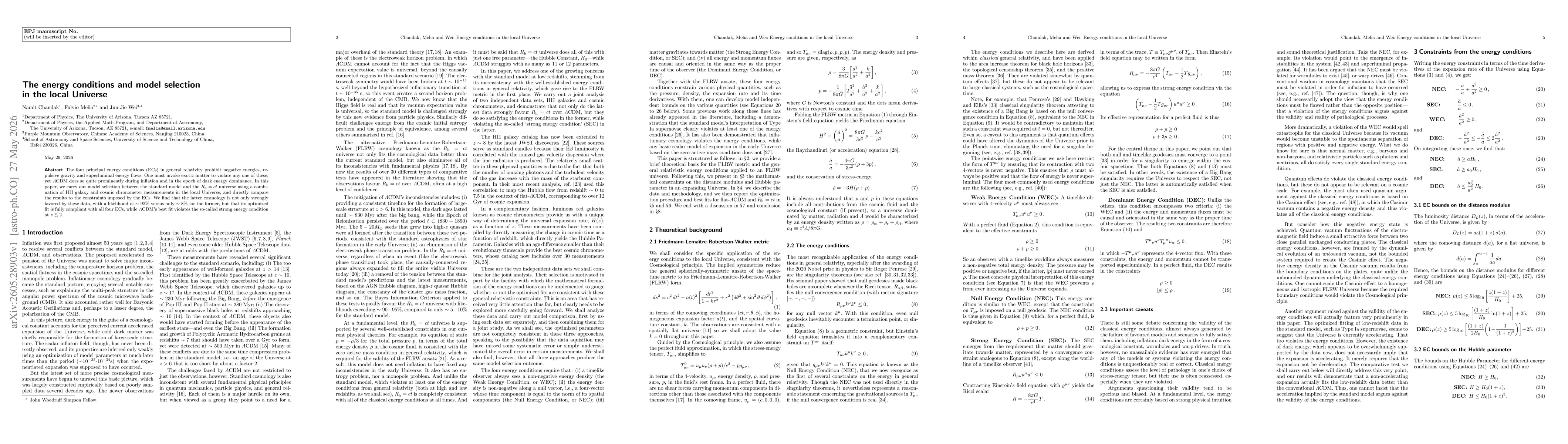 Thumbnail for The energy conditions and model selection in the local Universe