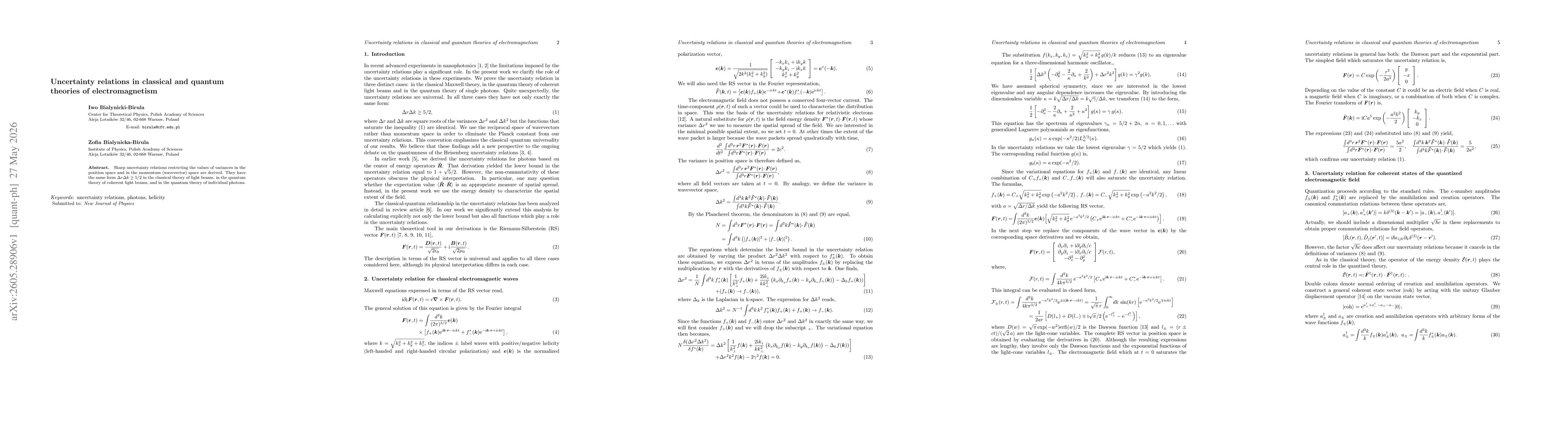 Thumbnail for Uncertainty relations in classical and quantum theories of electromagnetism