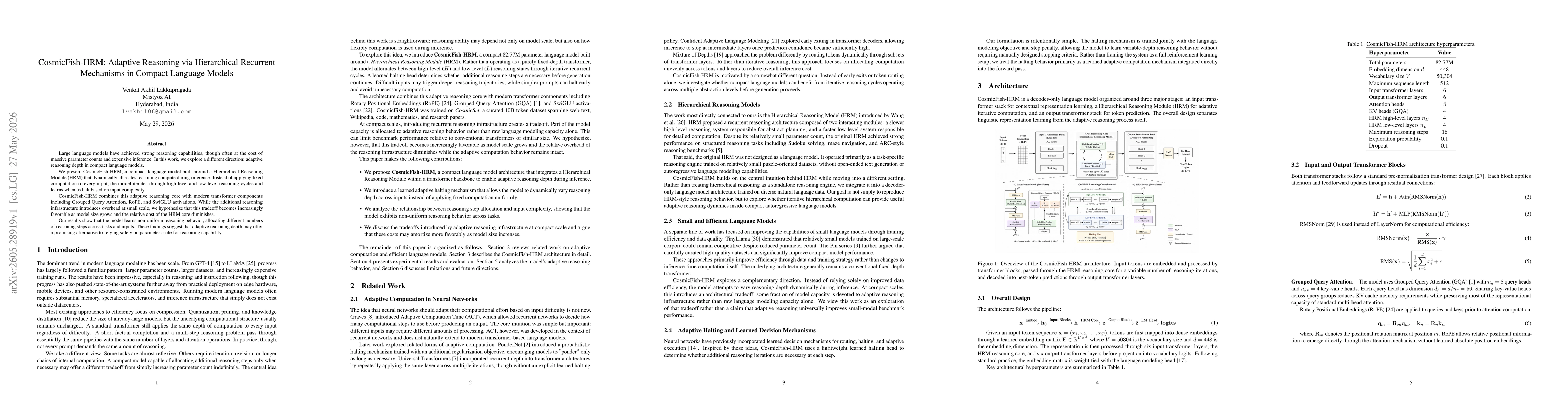 Thumbnail for CosmicFish-HRM: Adaptive Reasoning via Hierarchical Recurrent Mechanisms in Compact Language Models
