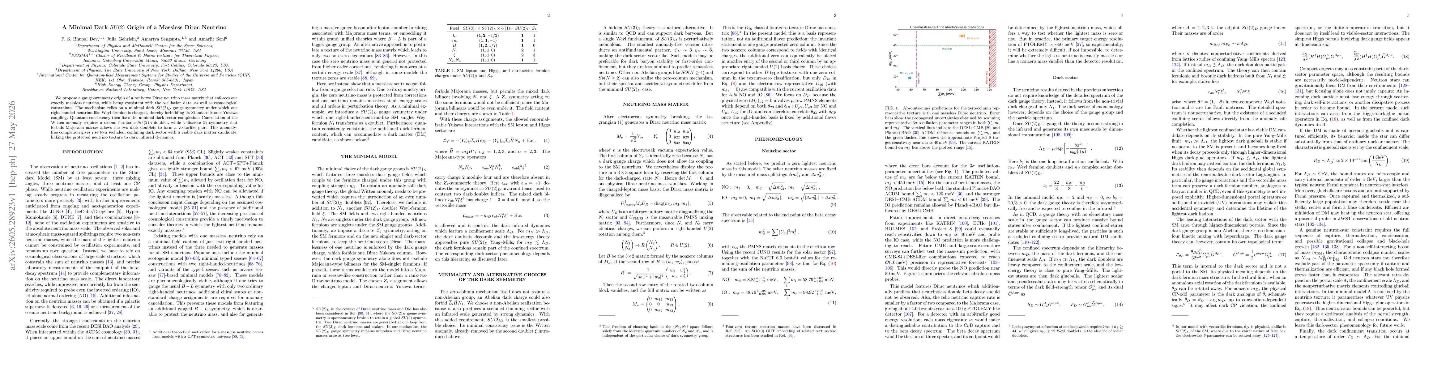 Thumbnail for A Minimal Dark $SU(2)$ Origin of a Massless Dirac Neutrino
