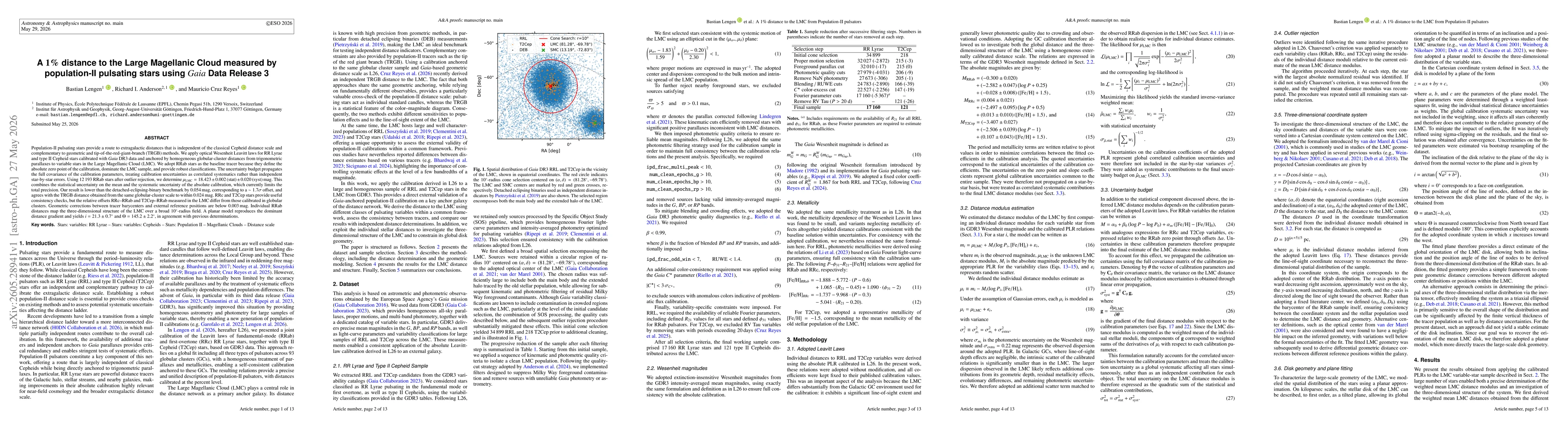 Thumbnail for A 1% distance to the Large Magellanic Cloud measured by population-II pulsating stars using Gaia Data Release 3