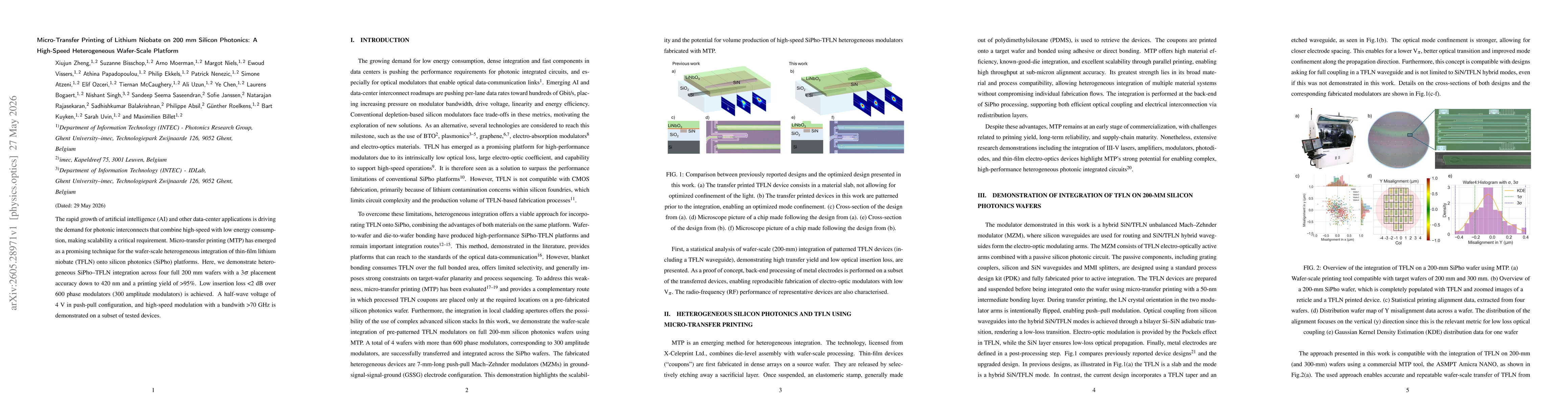 Thumbnail for Micro-Transfer Printing of Lithium Niobate on 200 mm Silicon Photonics: A High-Speed Heterogeneous Wafer-Scale Platform