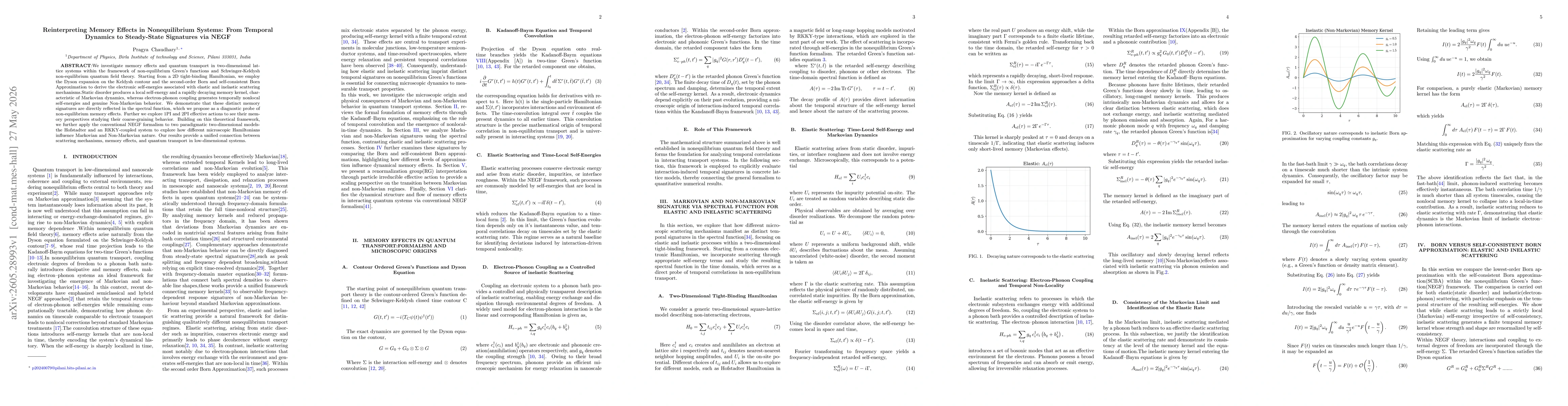 Thumbnail for Reinterpreting Memory Effects in Nonequilibrium Systems: From Temporal Dynamics to Steady-State Signatures via NEGF