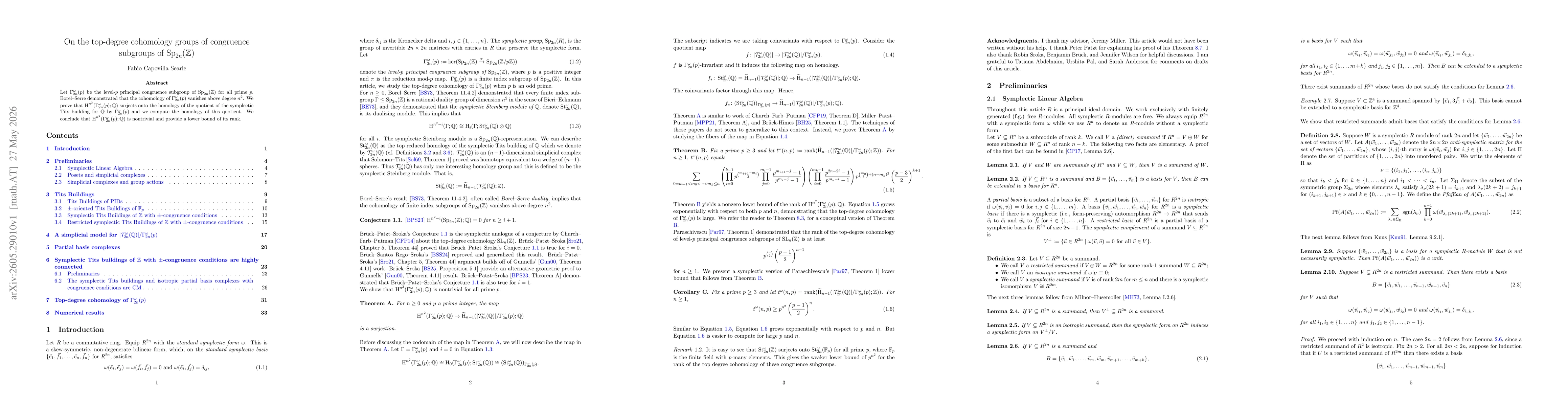 Thumbnail for On the top-degree cohomology groups of congruence subgroups of $\text{Sp}_{2n}(\mathbb{Z})$