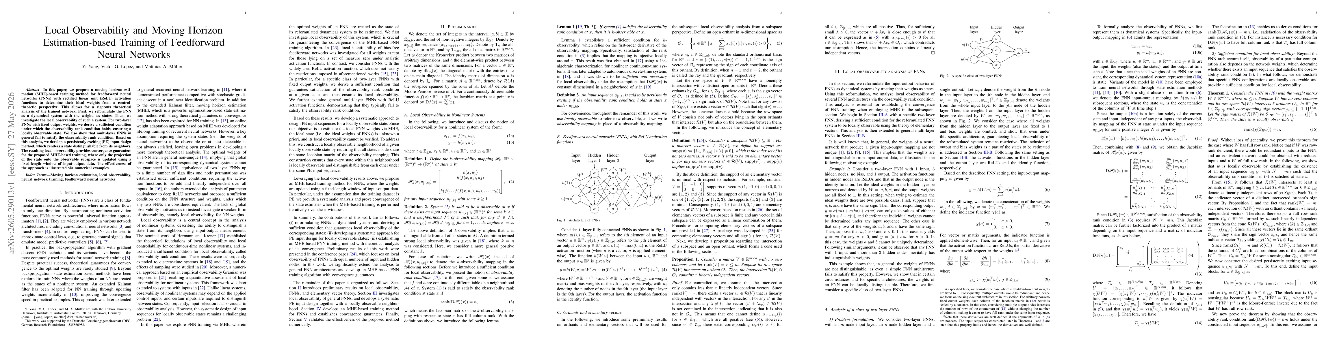 Thumbnail for Local Observability and Moving Horizon Estimation-based Training of Feedforward Neural Networks