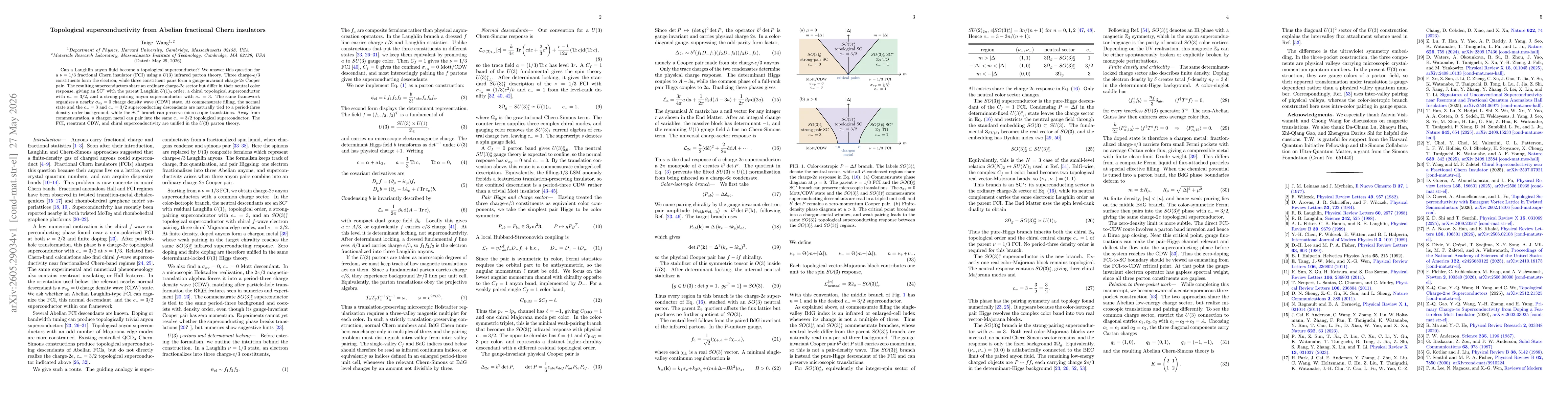Thumbnail for Topological superconductivity from Abelian fractional Chern insulators