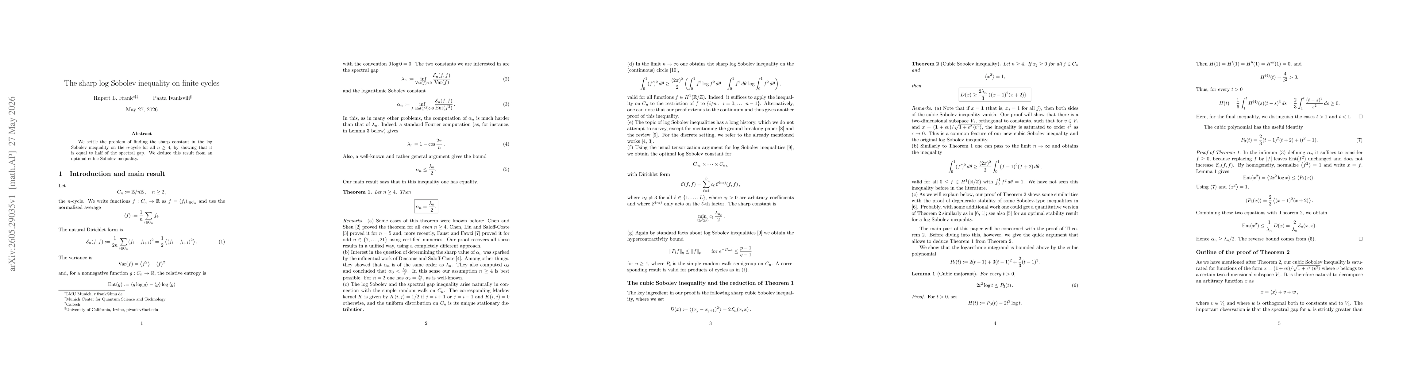 Thumbnail for The sharp log Sobolev inequality on finite cycles