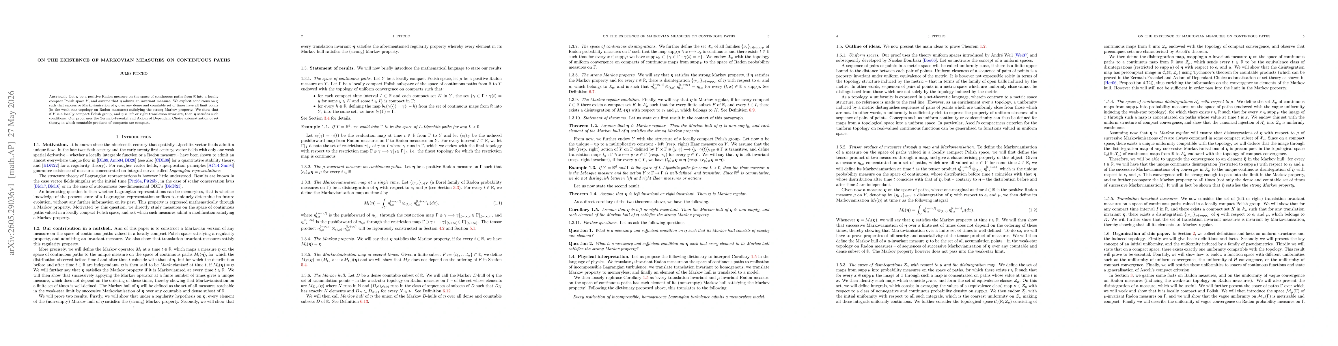 Thumbnail for On the existence of Markovian measures on continuous paths