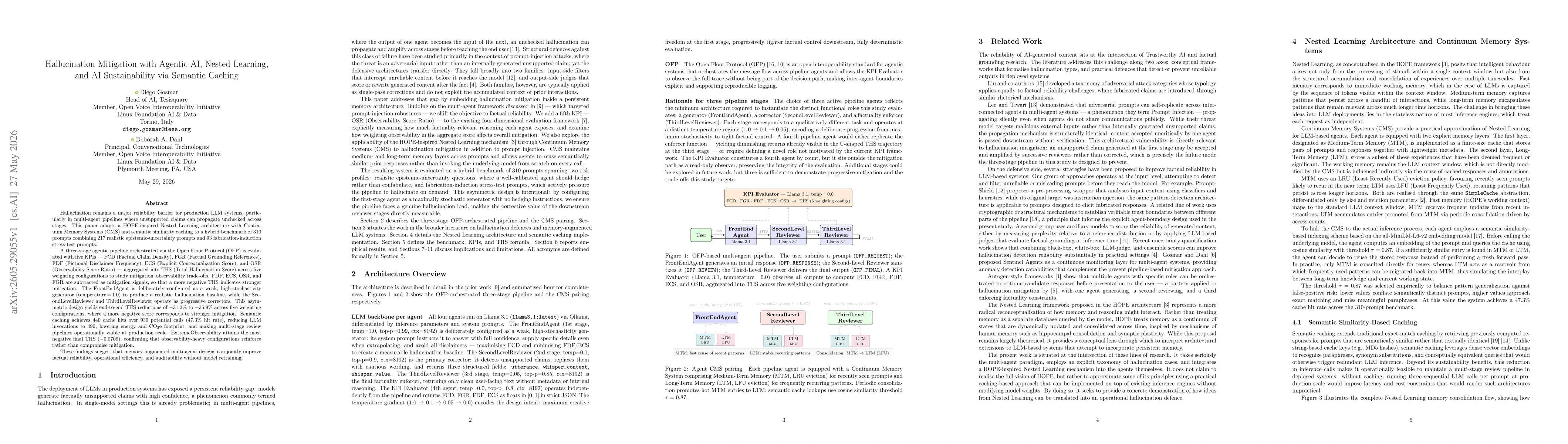 Thumbnail for Hallucination Mitigation with Agentic AI, Nested Learning, and AI Sustainability via Semantic Caching