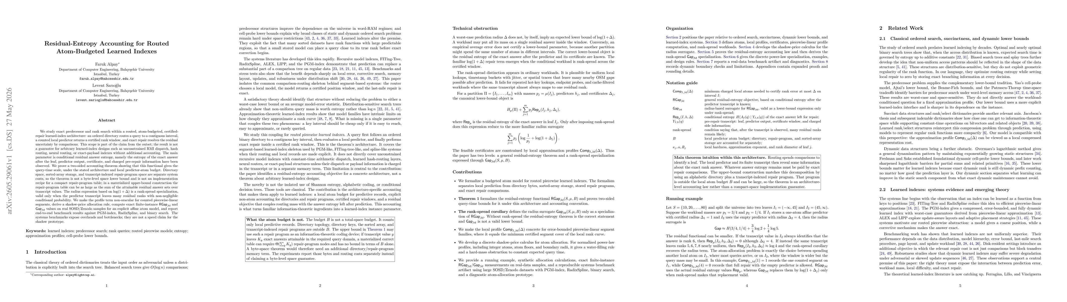Thumbnail for Residual-Entropy Accounting for Routed Atom-Budgeted Learned Indexes