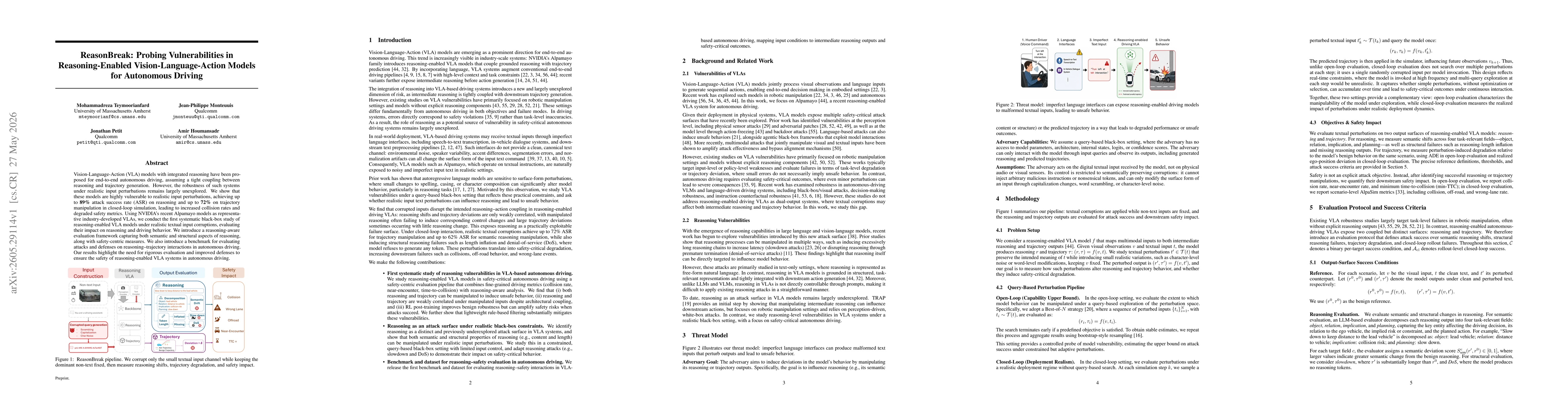 Thumbnail for ReasonBreak: Probing Vulnerabilities in Reasoning-Enabled Vision-Language-Action Models for Autonomous Driving