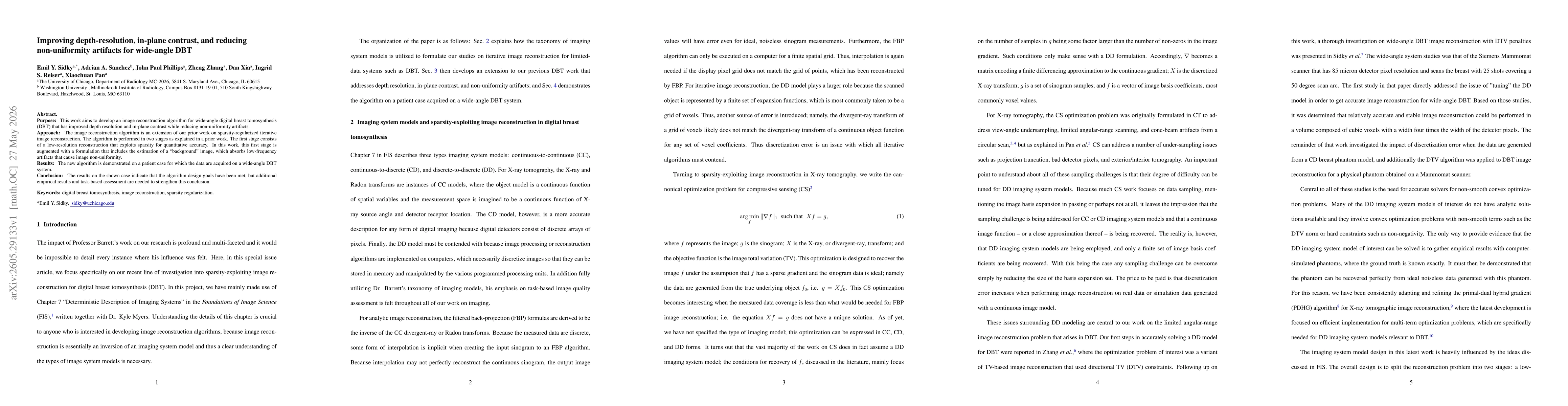 Thumbnail for Improving depth-resolution, in-plane contrast, and reducing non-uniformity artifacts for wide-angle DBT