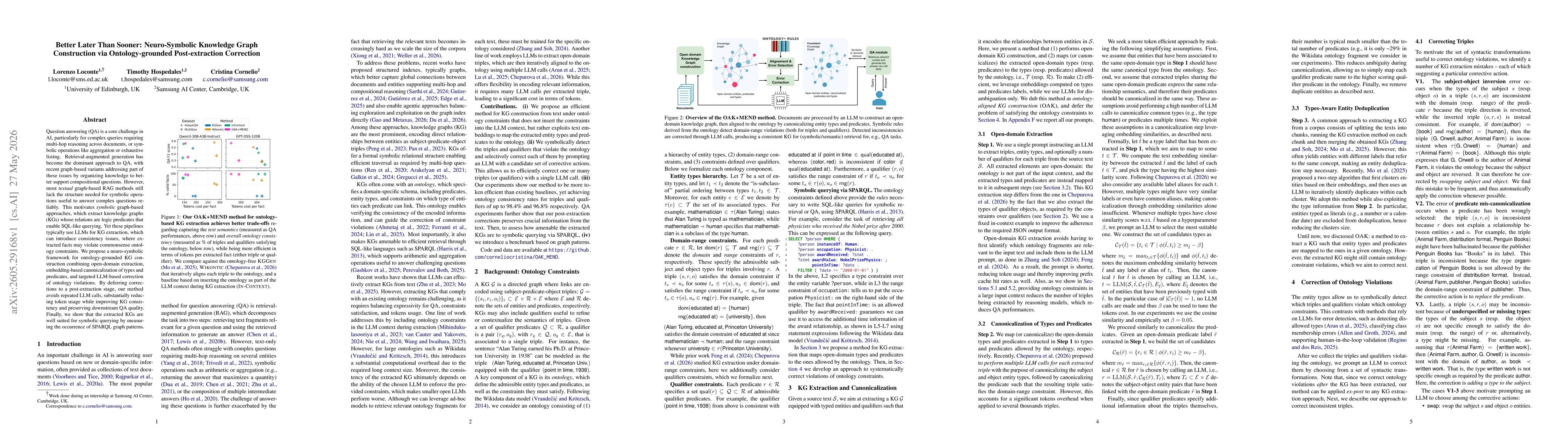 Thumbnail for Better Later Than Sooner: Neuro-Symbolic Knowledge Graph Construction via Ontology-grounded Post-extraction Correction