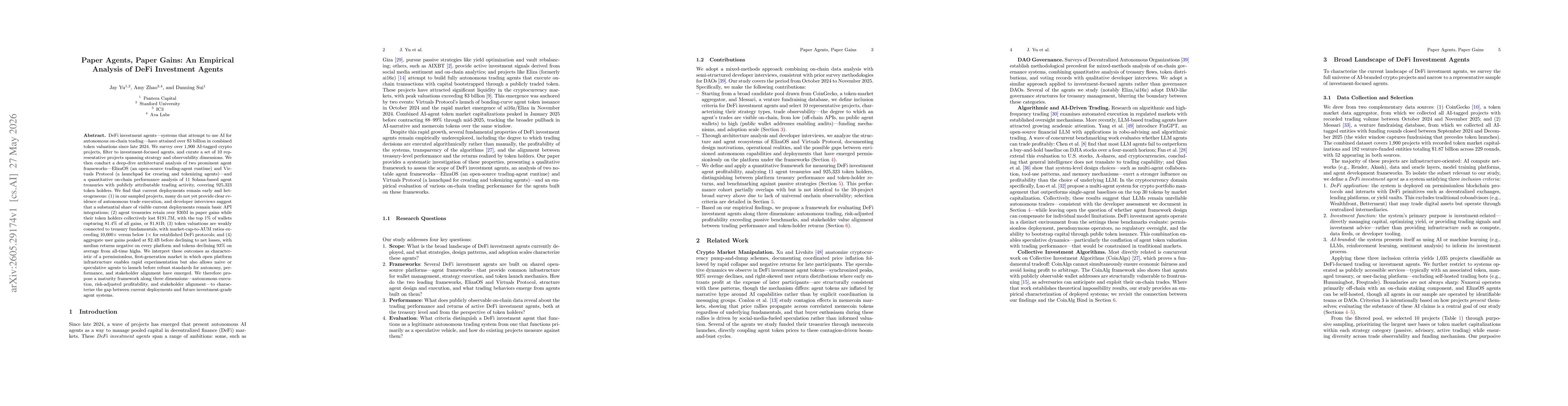 Thumbnail for Paper Agents, Paper Gains: An Empirical Analysis of DeFi Investment Agents