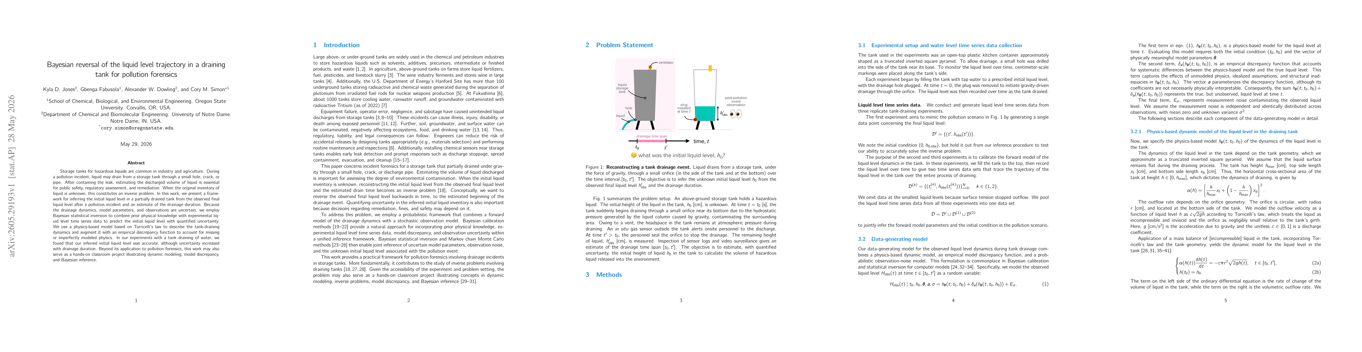 Thumbnail for Bayesian reversal of the liquid level trajectory in a draining tank for pollution forensics