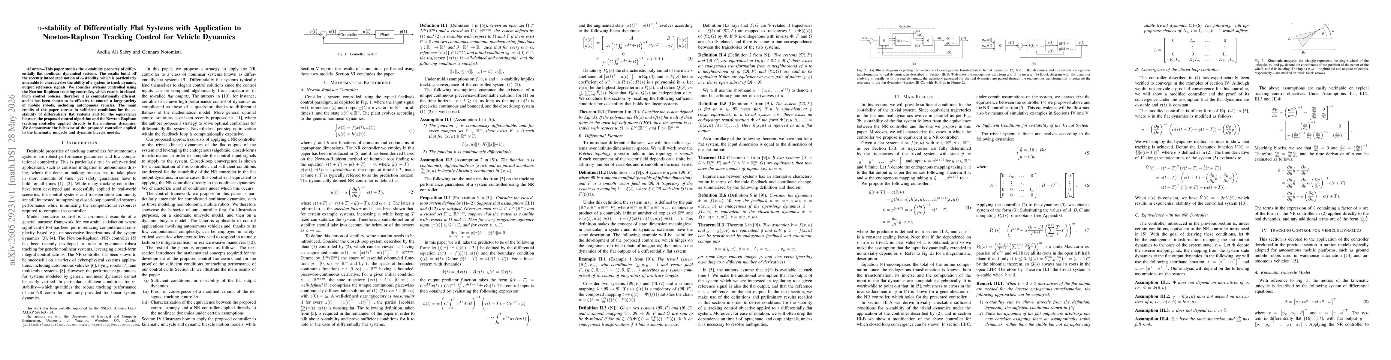 Thumbnail for $α$-stability of Differentially Flat Systems with Application to Newton-Raphson Tracking Control for Vehicle Dynamics