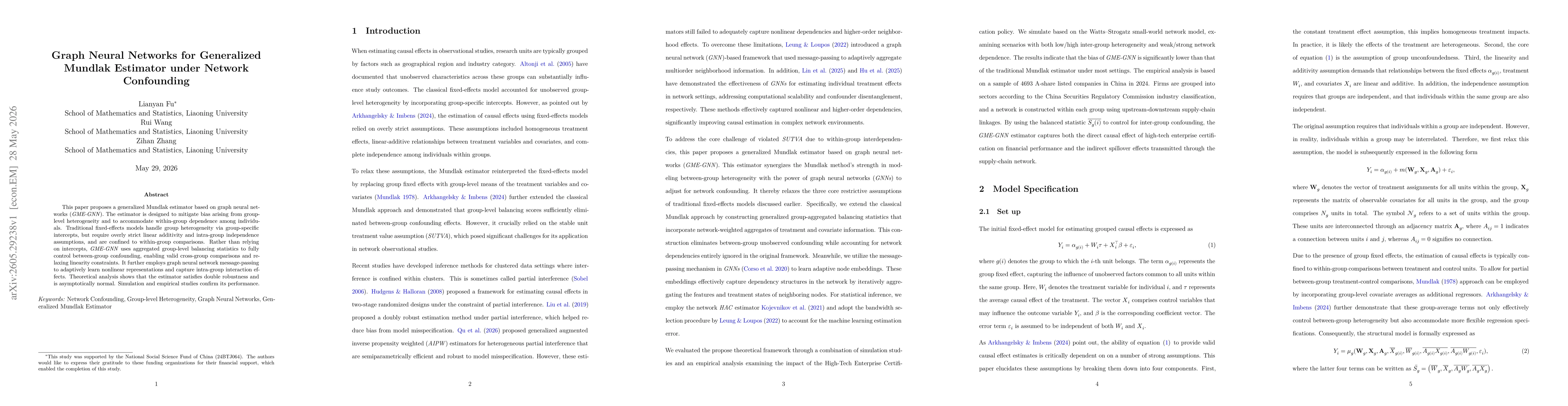 Thumbnail for Graph Neural Networks for Generalized Mundlak Estimator under Network Confounding