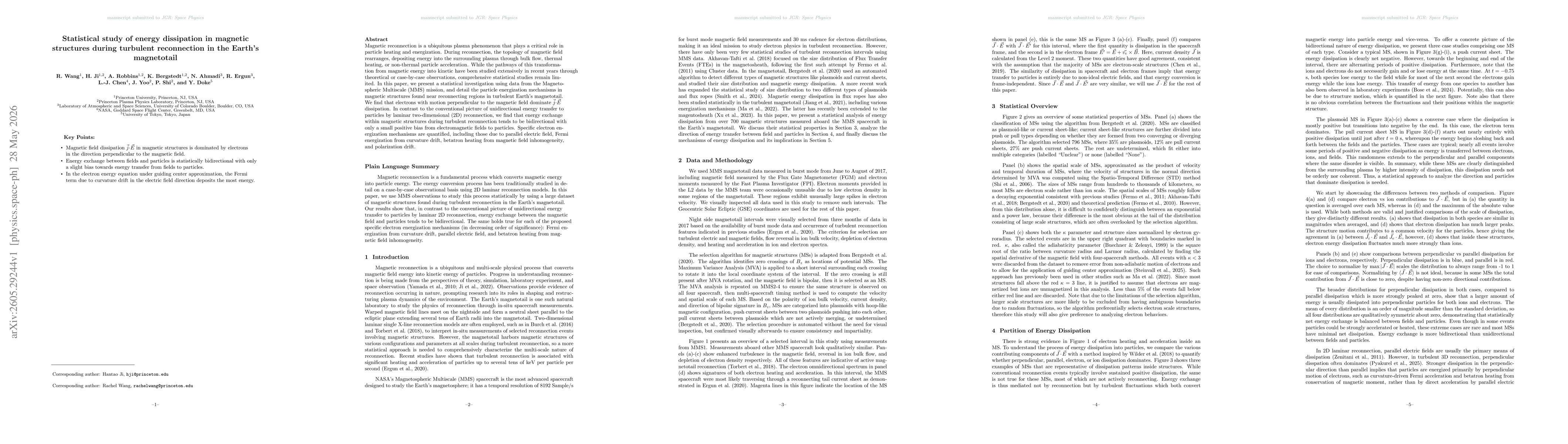 Thumbnail for Statistical study of energy dissipation in magnetic structures during turbulent reconnection in the Earth's magnetotail