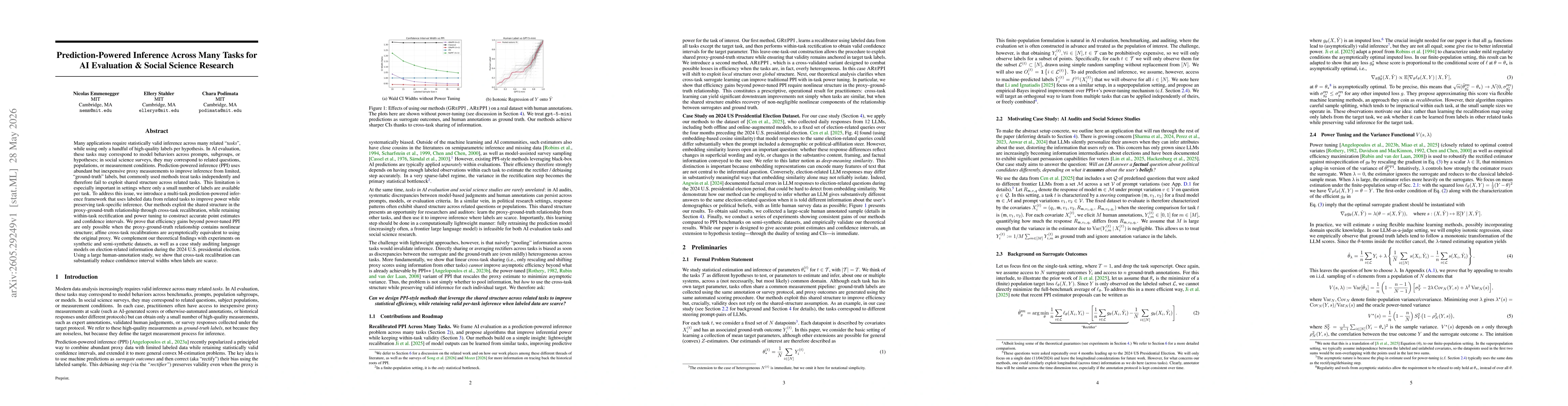 Thumbnail for Prediction-Powered Inference Across Many Tasks for AI Evaluation & Social Science Research
