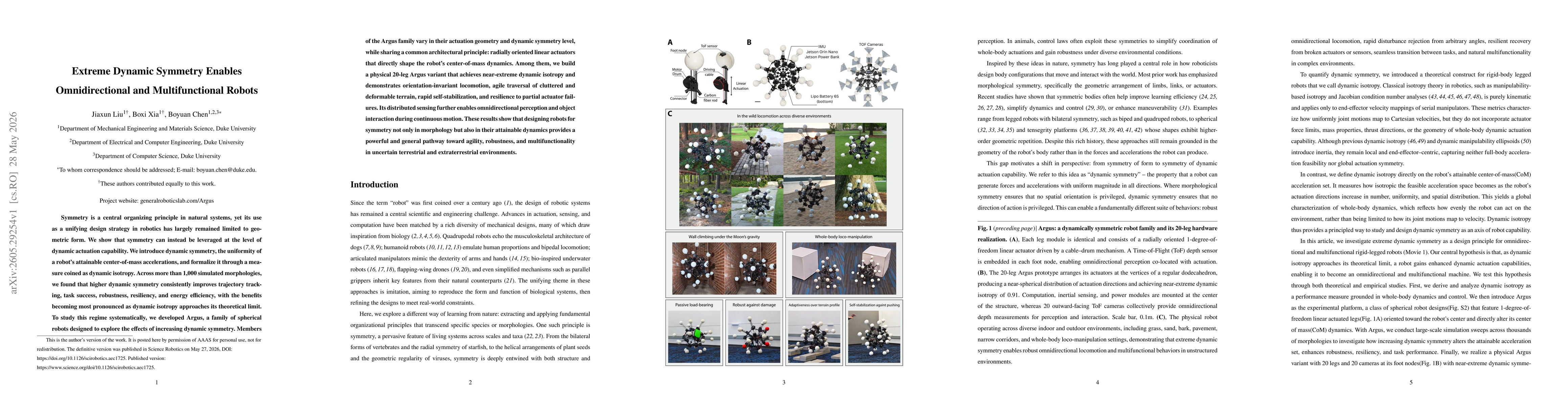 Thumbnail for Extreme dynamic symmetry enables omnidirectional and multifunctional robots