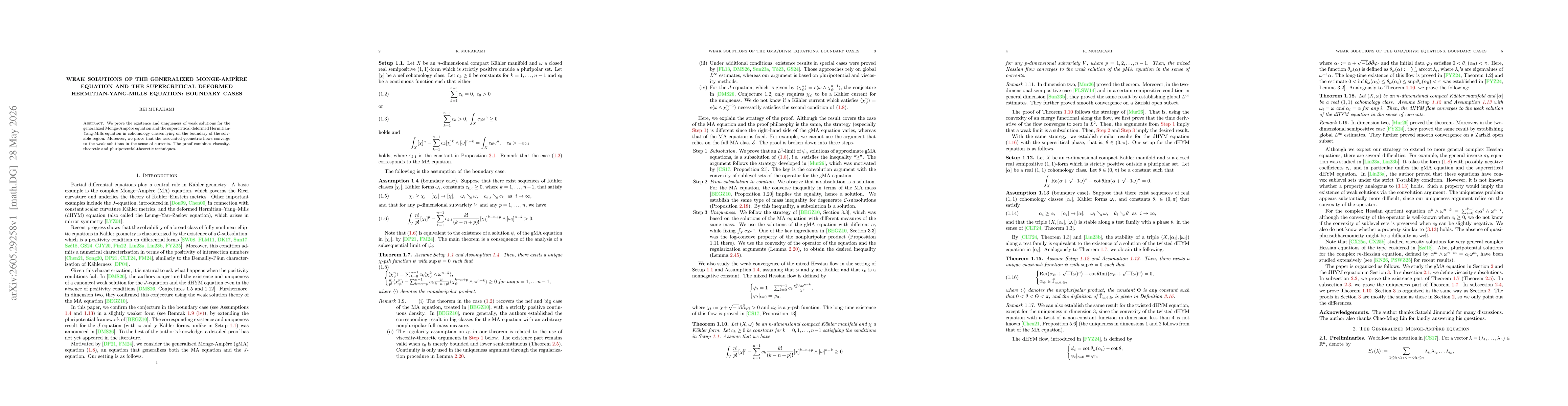 Thumbnail for Weak solutions of the generalized Monge-Ampère equation and the supercritical deformed Hermitian-Yang-Mills equation: boundary cases