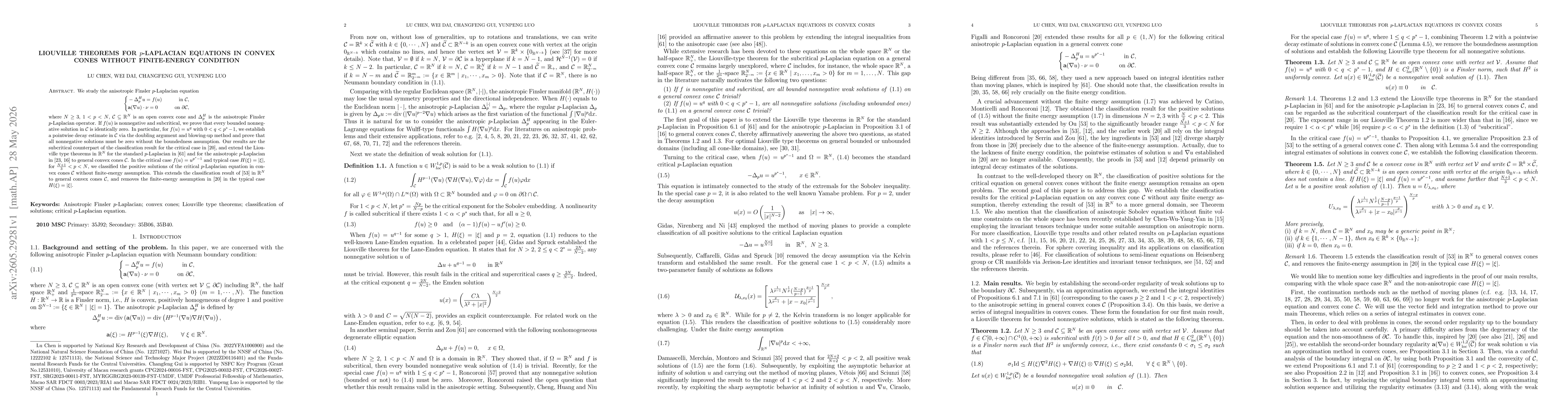 Thumbnail for Liouville theorems for $p$-Laplacian equations in convex cones without finite-energy condition