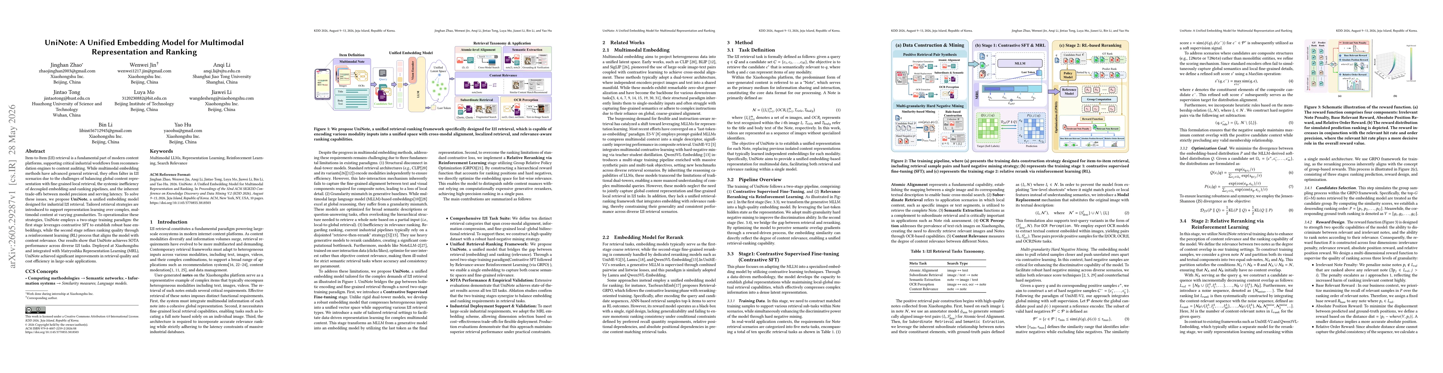 Thumbnail for UniNote: A Unified Embedding Model for Multimodal Representation and Ranking