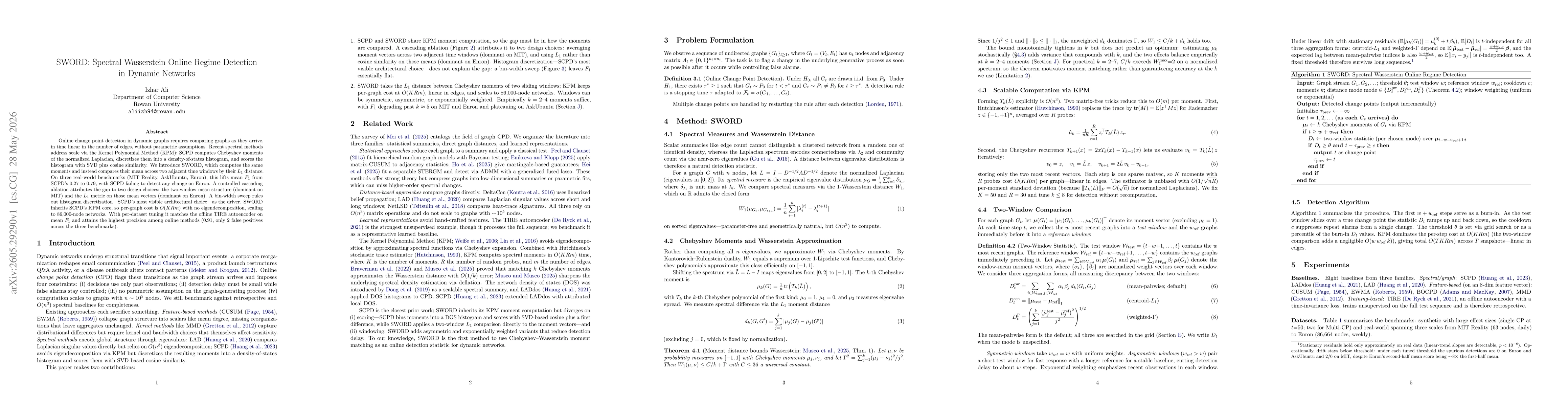 Thumbnail for SWORD: Spectral Wasserstein Online Regime Detection in Dynamic Networks