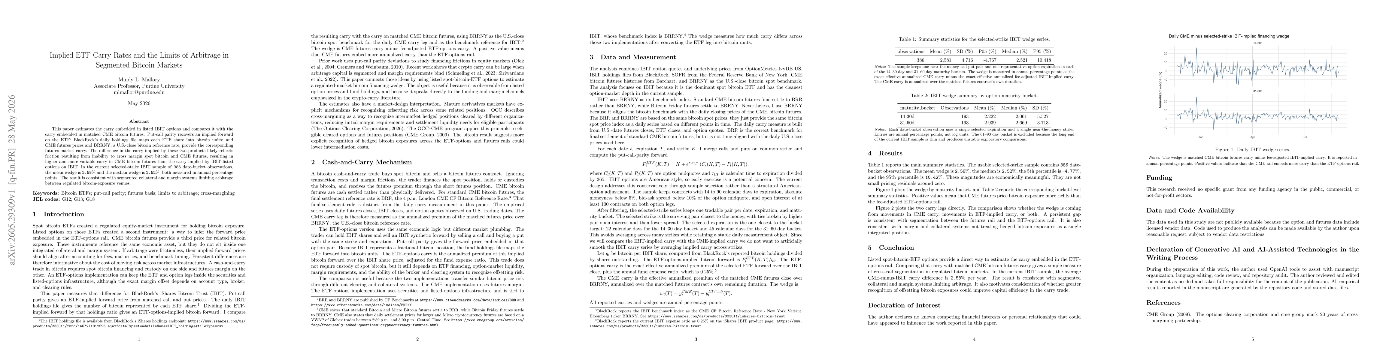 Thumbnail for Implied ETF Carry Rates and the Limits of Arbitrage in Segmented Bitcoin Markets
