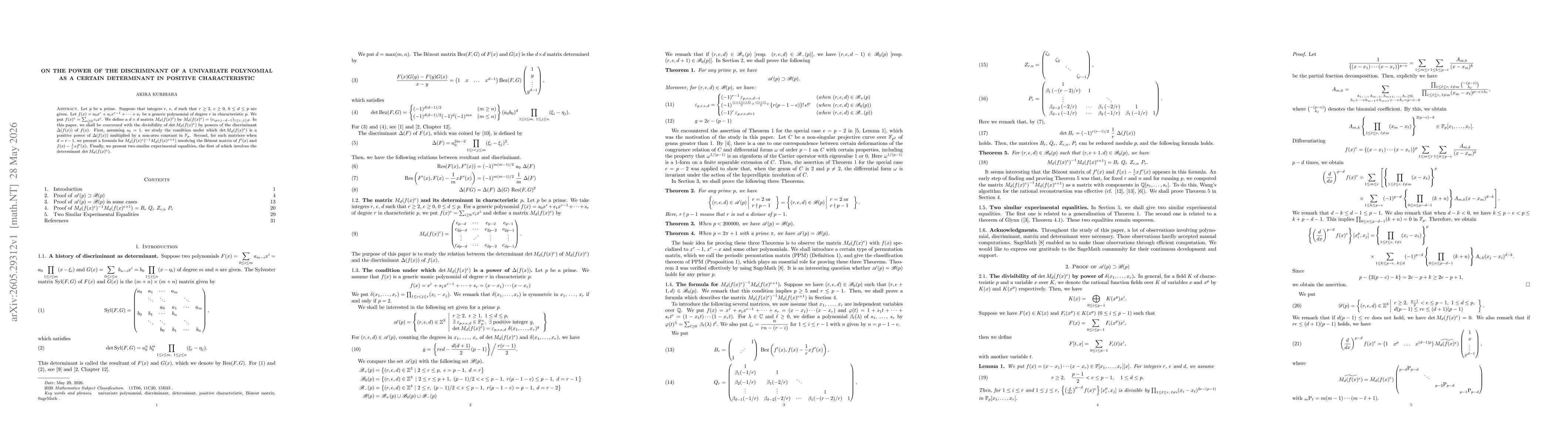 Thumbnail for On the power of the discriminant of a univariate polynomial as a certain determinant in positive characteristic